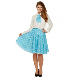 Erwachsene Kostüm Polka Dot Rock With Blue Schleife - Karneval & Fasching Outfit