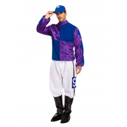 Adult jockey costume in purple/blue, high-quality and authentic