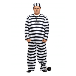 Erwachsenenkostüm Gefangener Mann Xl, Karneval Verkleidung, Schwarz-Weiß gestreift