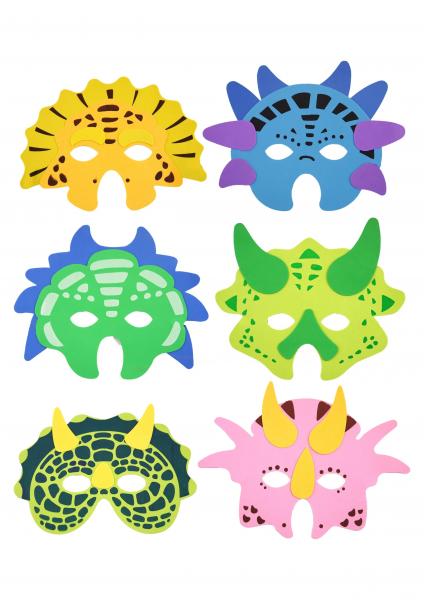 Eva Dinosaurier-Masken-Set, 6-teilig, verschiedene Designs, Kinderparty-Zubeh&ouml;r