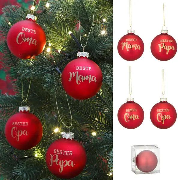 Festliche Glanzkugeln, Glas, Familienmotiv, Rot, 4er-Pack, Ca. 6cmD - Weihnachtlicher Baumschmuck