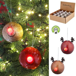 Festliche LED Rentier Weihnachtskugeln - 2er Set, ca. 6,5cm Durchmesser, Christbaumdekoration