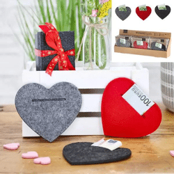 Filz-Geldgeschenkbeutel Herzform, 3er-Set, in eleganter Geschenkbox