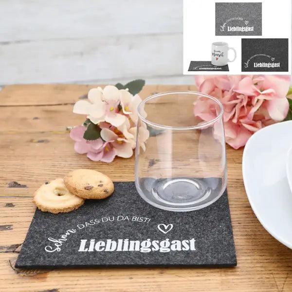 Filz-Untersetzer - 'Lieblingsgast' Design, 4er Pack, 18x13cm, Robuste Tischunterlagen
