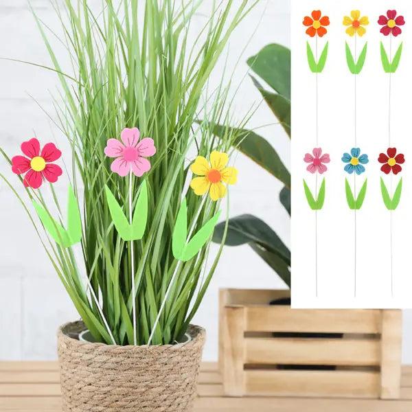 Filzblumen-Set zum Stecken, 6 St&uuml;ck, H&ouml;he 32cm - Dekorative Zimmerflora