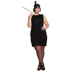 Flapper-Dame Kostüm Für Erwachsene, Schwarz, Plus Size - 20Er Jahre Verkleidung