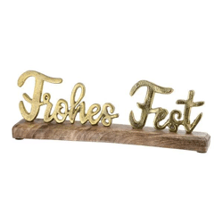 Frohes Fest“ Schriftzug auf Sockel, Goldfarben, Länge ca. 33 cm