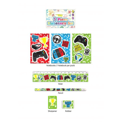 Gamer-Briefpapier-Set, 5-teiliges Set – inklusive Notizbuch, Bleistiften, Radiergummi und Lineal für Gaming-Enthusiasten