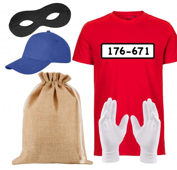 Gangster Panzerknacker Unisexgröße 170 - 190 cm Bandit Tshirt mit Accessoires Einbrecher - Damen - Herren Kostüm Fasching & Karneval - 1
