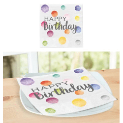 Geburtstags-Servietten 'Happy Birthday' mit bunten Punkten, 20er-Pack