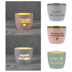 Geburtstags-Windlichter Set, 3 Stück, ca. 10x9 cm - Dekorative Partybeleuchtung