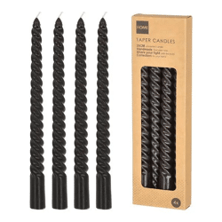 Gedrehte Stabkerzen in Schwarz, groß, 4er Set, 25cm Höhe - Elegantes Design