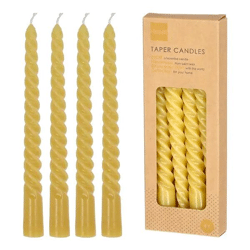 Gelbe Gedrehte Stabkerzen, Klein, 4er-Set, 20cm Höhe - Leuchtende Dekoration