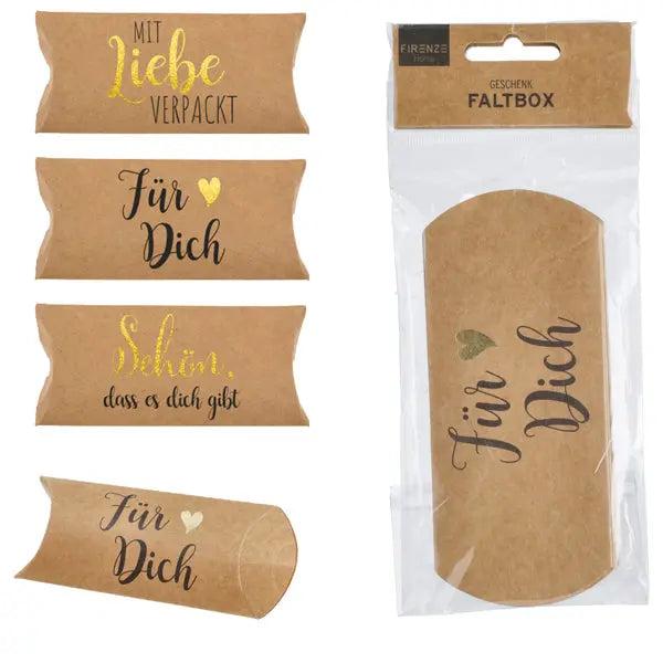 Geschenk Faltbox mit Spr&uuml;chen - 3er Set, ca. 14x6cm, Dekorative Verpackung f&uuml;r besondere Anl&auml;sse