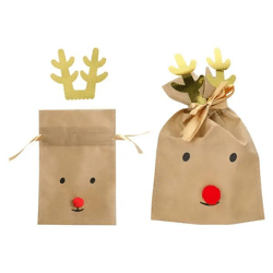 Geschenktasche mit Rentiermotiv und roter Nase, 20x30cm | Festliche Präsenttasche