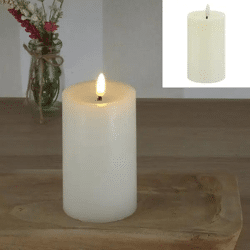 Glanzvolle LED Echtwachskerze, Cremefarben, ca. 7,5x12,5cmH - Strahlende Atmosphäre