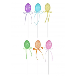 Glitzer-Ostereier 4x2,5 cm mit Picks 20 cm, 6er-Set - Partydekoration