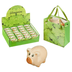 Glücksbringer Schweinchen mit Geschenkbeutel - Symbol für Wohlstand