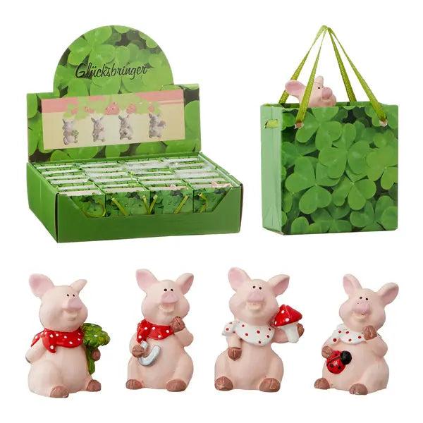 Gl&uuml;cksschwein-Figuren in Geschenkt&uuml;ten, Set aus 4, ca. 4 cm hoch - Perfekte Gl&uuml;cksbringer-Geschenke