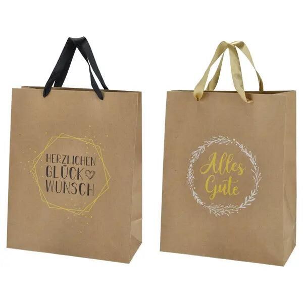 Gl&uuml;ckwunsch Geschenkt&uuml;te aus Kraftpapier, Mittel, 34 cm, 2er-Pack
