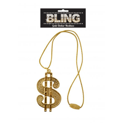 Goldene Dollar-Kette, 11 cm, mit 67 cm Kordel - Partyaccessoire