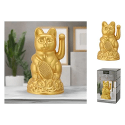 Goldene Glückskatze, 12cm, Winkegeste, Feng Shui Dekor
