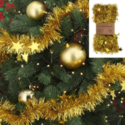 Goldene Lametta Girlande mit Sternen, ca. 6,5x200 cm – Glamouröse Weihnachtsdekoration