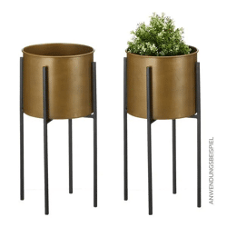 Goldener Blumentopf Mittel auf Schwarzem Standfuß, 50cm Höhe