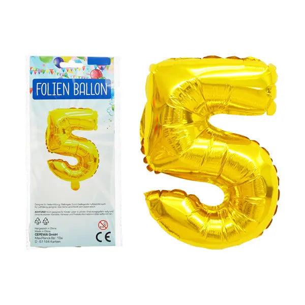 Goldener Folienballon Zahl 5, Gro&szlig;format 80 cm, Elegante Partydeko