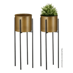 Goldener Pflanzkübel Groß, Schwarzem Standfuß, Elegantes Design, 60cm