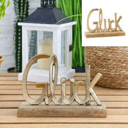 Goldener Schriftzug 'Glück' auf Sockel, ca. 18cmH - Inspirierendes Dekorationsstück für positive Stimmung