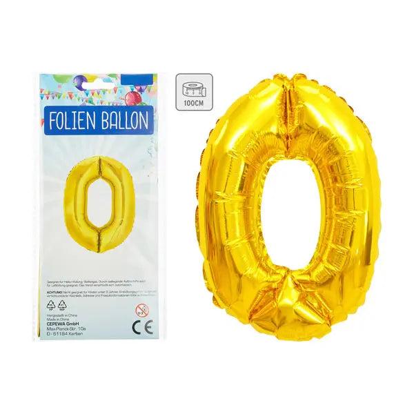 Goldener Zahlenballon 0 - Gl&auml;nzende Folie, 100 cm, Ideal f&uuml;r Feierdekorationen