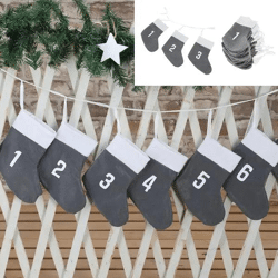 Grau Adventskalender Socken 18x20x260cm - Weihnachtsdekoration, Festliche Strümpfe, Countdown