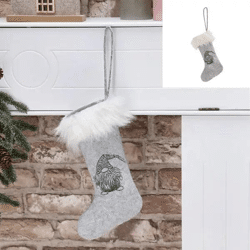 Gray felt gnome Christmas sock, festive decoration, 28cm
