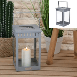Graue quadratische Laterne Living - Dekoratives Windlicht, ca. 25cm hoch, für Innen/Außen