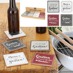 Grill-Motiv Korkuntersetzer, 9,5x9,5cm, 4er Set - Ideal für BBQ-Liebhaber