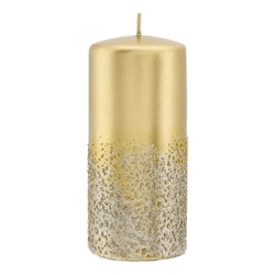 Große Goldene Stumpenkerze Metallic Glitzer Effekt 15cm - Eleganz pur