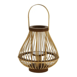 Große Laterne mit Henkel, bauchig, Rattan, ca. 27cm Höhe – Natürliche und stilvolle Beleuchtung