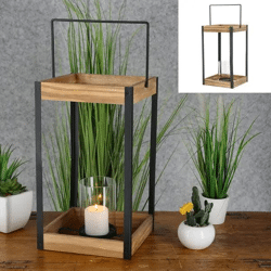 Große Metalllaterne mit Glas, Elegantes Windlicht, 55 cm Höhe