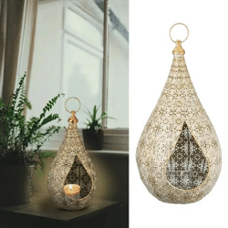 Große Metalllaterne mit Glas und Mandala-Muster, Höhe ca. 48 cm