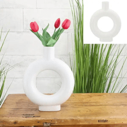 Große Runde Keramikvase, Weiß, 30cm Hoch, Elegante Raumdekoration