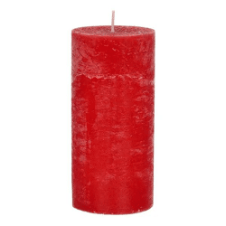 Große Rustikale Stumpenkerze in Rubinrot, 7x15cm - Elegantes Accessoire