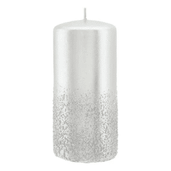 Große Silberne Glitzer Stumpenkerze, Metallic, 15cm - Dekorativer Blickfang