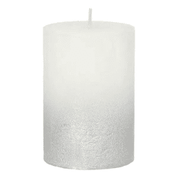 Große weiße-silberne Stumpenkerze mit Glitzer, ca. 10cm hoch - Elegante Kerze für festliche Dekoration