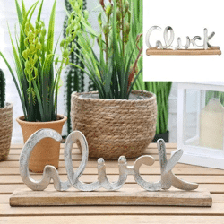 Großer 'Glück' Schriftzug auf Standfuß – Positives Dekoelement, 13cm Höhe