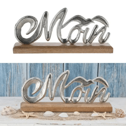 Großer 'Moin' Schriftzug mit Möwe, Silber auf Standfuß, Breite ca. 33 cm – Küstendekor