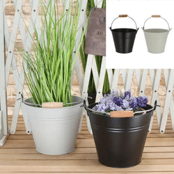 Großer Basic-Eimer mit Holzgriff, 2er-Set, ca. 26cm Durchmesser – Robuster Metalleimer