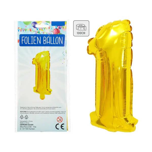 Gro&szlig;er Goldener Ballon Zahl 1 - Metallfolie, 100 cm, Ideal f&uuml;r Jubil&auml;en