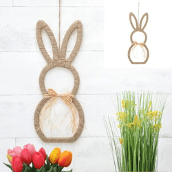 Großer Jute Hängehase, ca. 19x45cm - Rustikale Wanddekoration