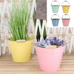 Großer Pastell-Eimer mit Holzgriff, 4er-Set, ca. 26cm Durchmesser – Dekorativer Metalleimer